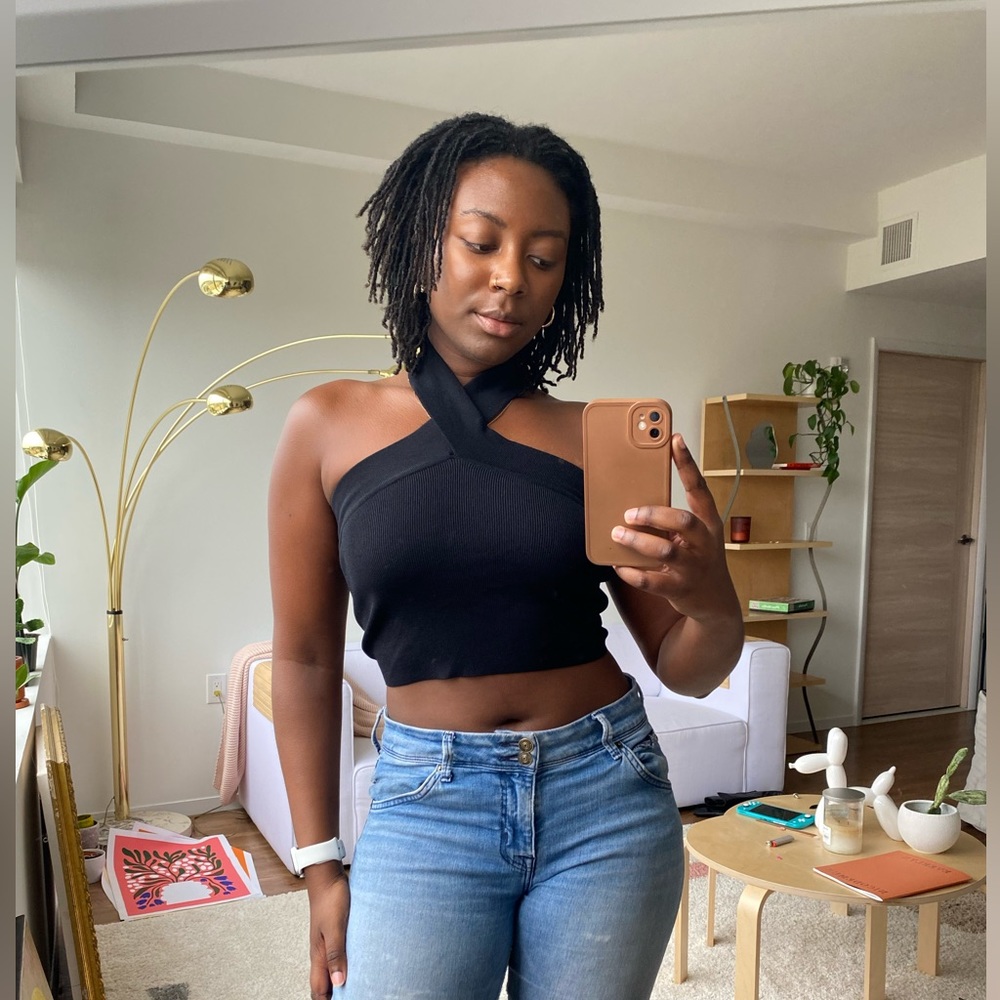 Stump & Co Black Halter Neck Ribbed Crop Top